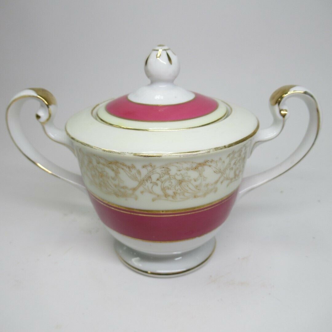 Tokyo China Coffee Pot & Sugar Bowl Lidded White Red Gold Tone Floral Japanese