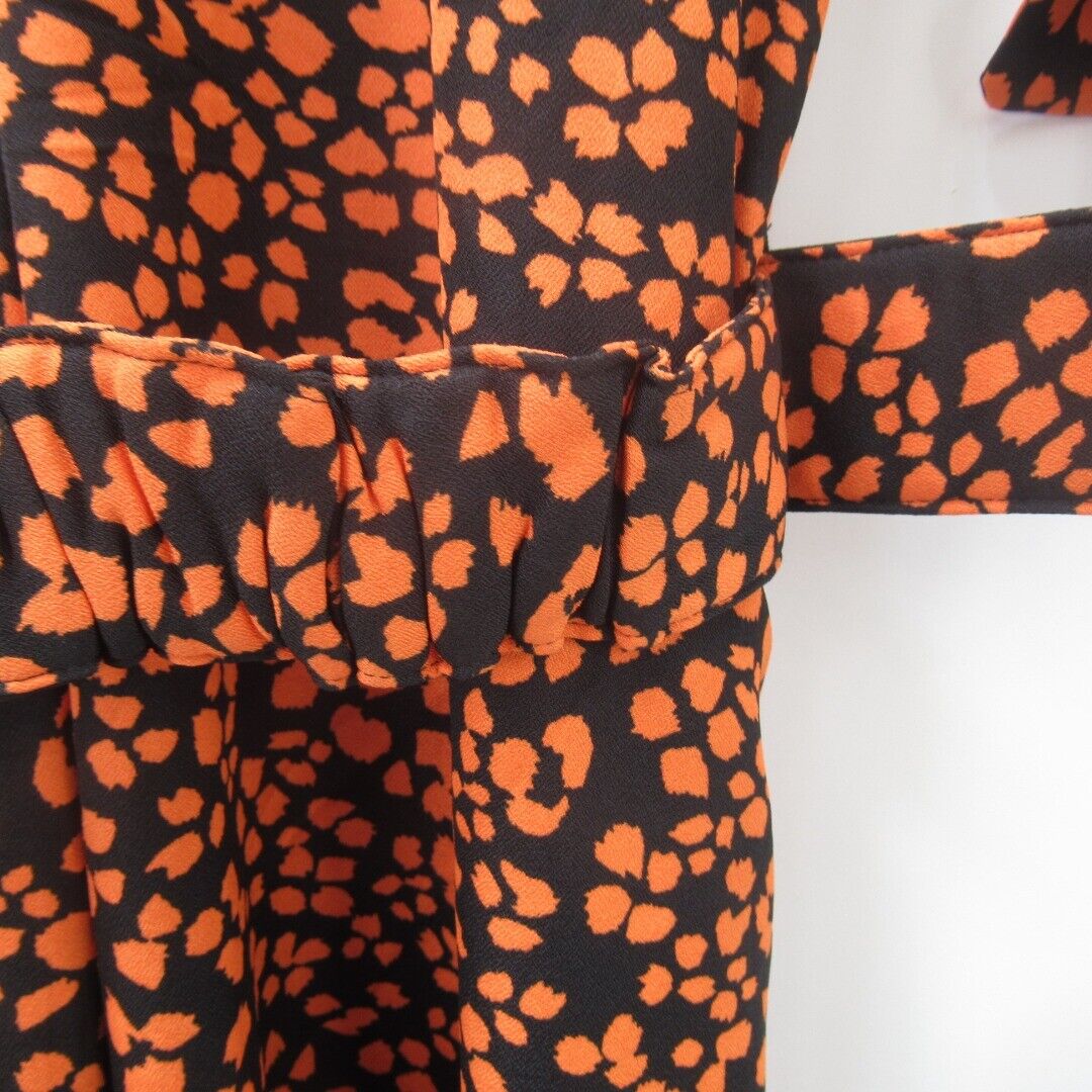 Dancing Leopard Maxi Dress UK8 Polka Dot Orange Black Belted Long Button Collar