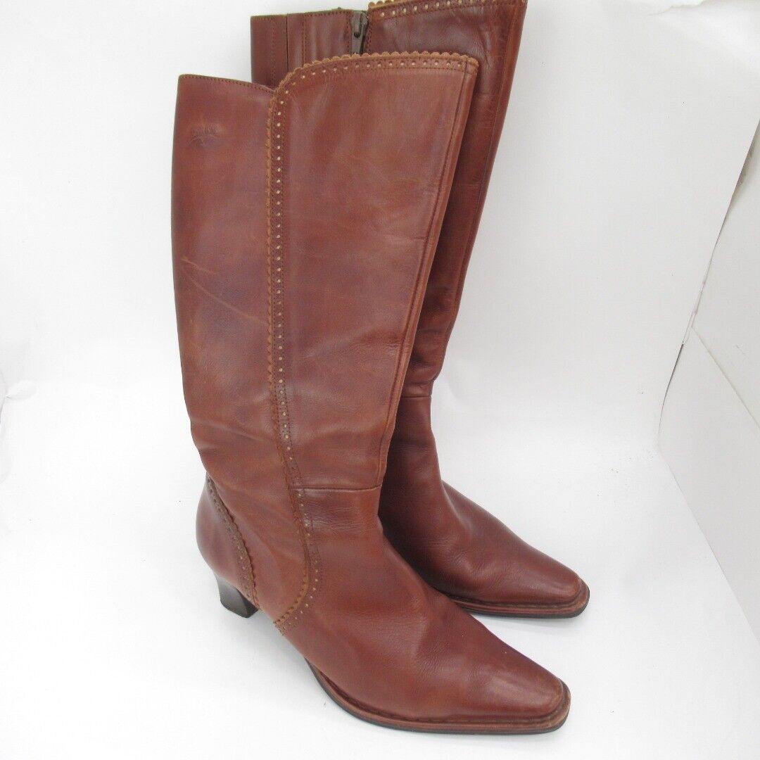 Pikolinos Tall Boots Ladies UK 7 EU 40 Brown Full Zip 7cm Heel Square Toe