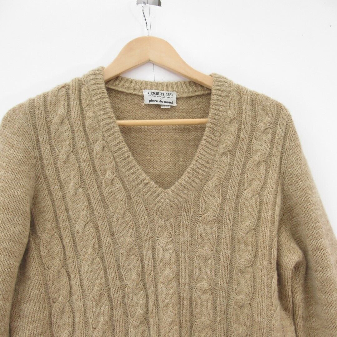 Cerruti 1881 Cable Knit Jumper Ladies UK 16 Camel Designer V Neck Wool