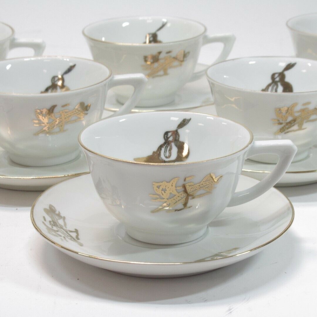 Richard Ginori White & Gold Gilt China Coffee Cups & Saucers Set 12pcs 5-40