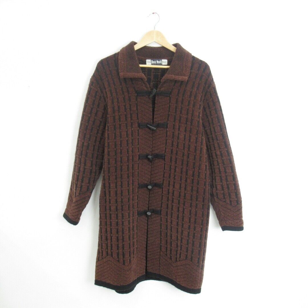 Black Wood Originals L Coat Brown Black Texture Vintage Long Toggle Cardigan 60s
