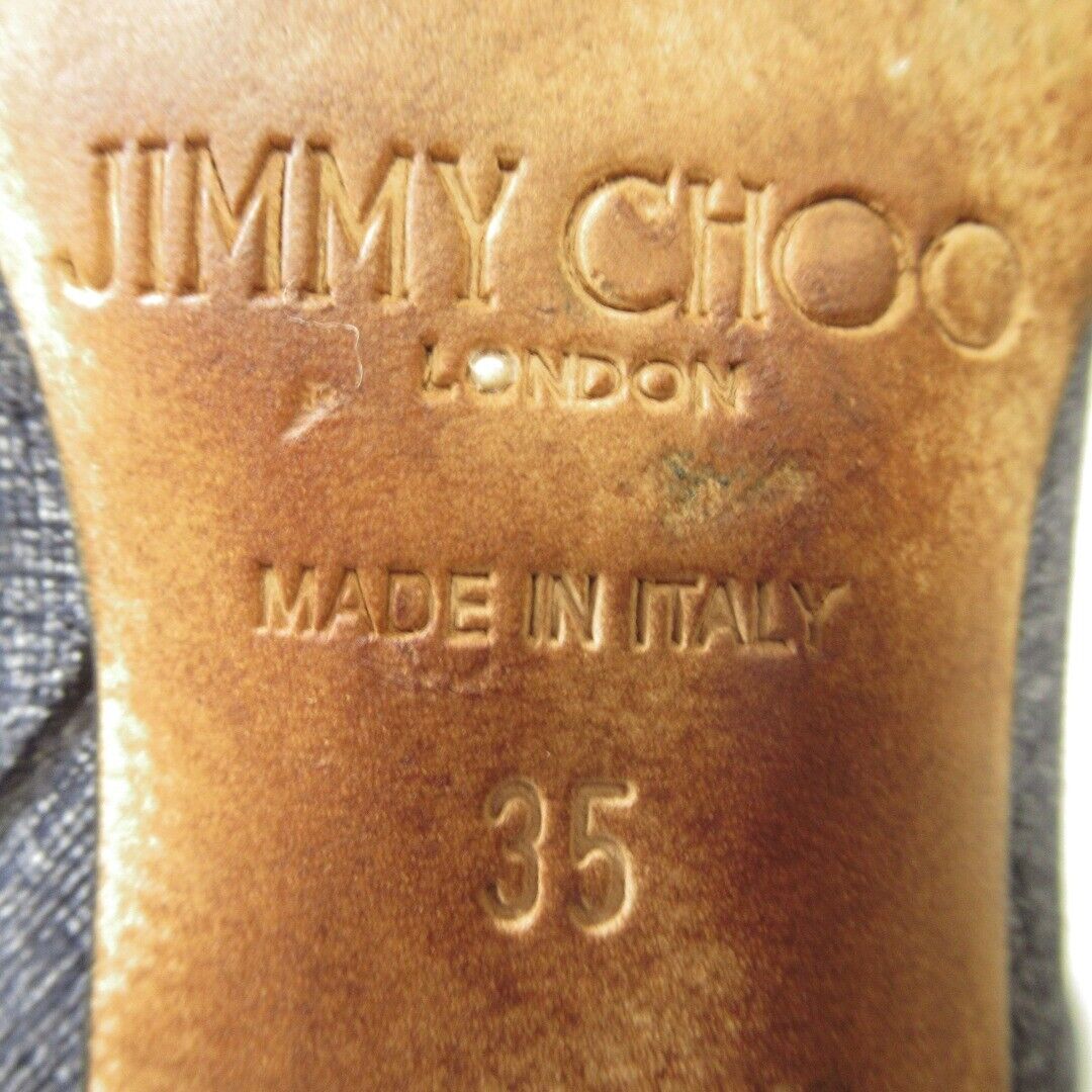 Jimmy Choo UK2 Denim Ankle Boots Booties Designer Gunmetal Studs Heels RRP £945