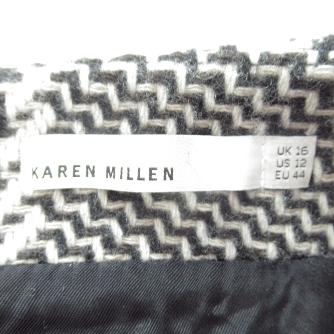 Karen Millen Skirt UK 16 Dog Tooth Black White Checked Short Knit Smart Flared