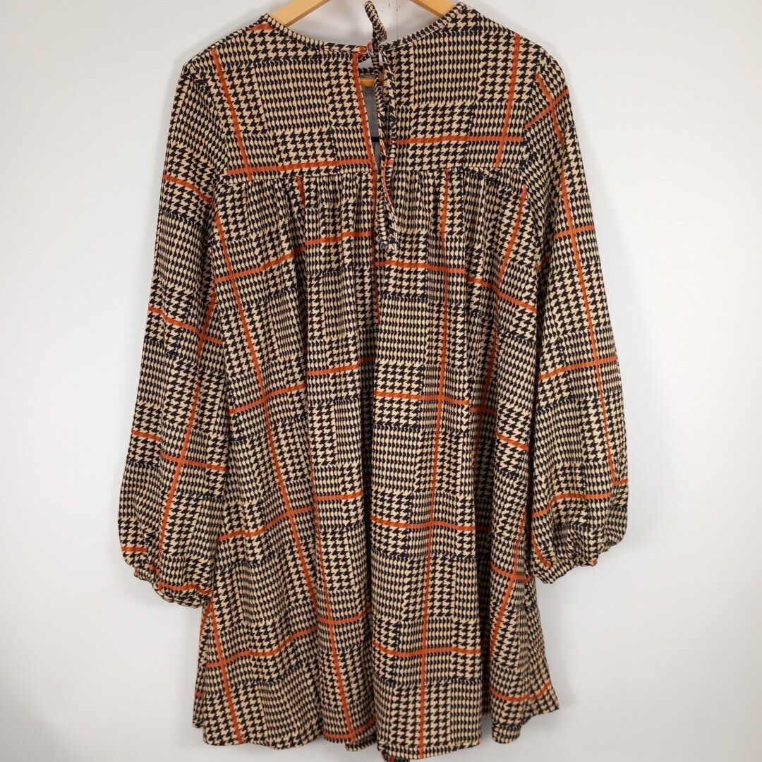 Girls On Film UK12 A-Line Mini Dress Brown Houndstooth Check Vintage-Style