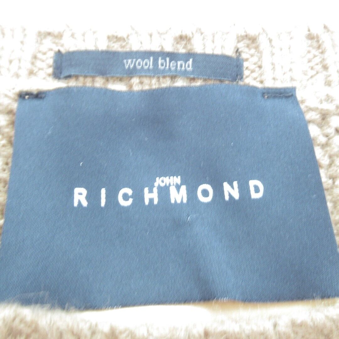 John Richmond Jumper UK XXL Men's Camel Knitted Cable Sweater Designer Wool