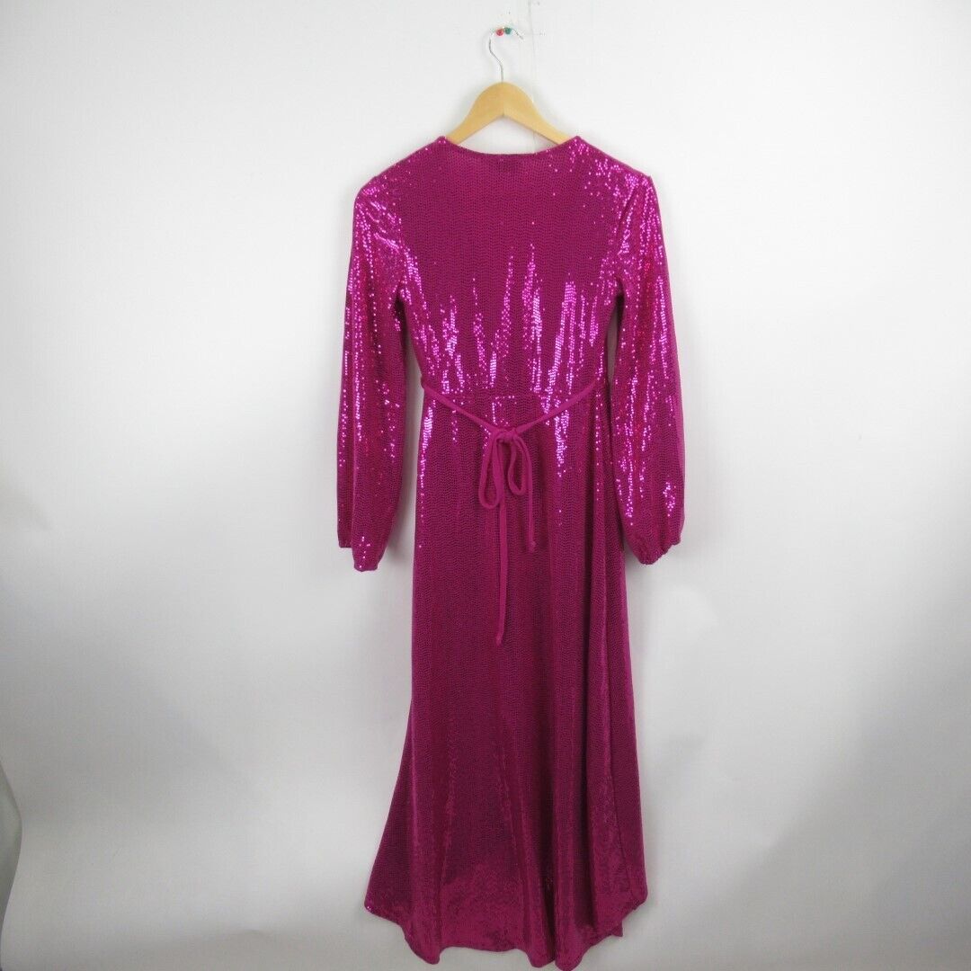 Flounce London Petite Wrap Sequin Maxi Dress Ladies UK 4 Fuschia Pink