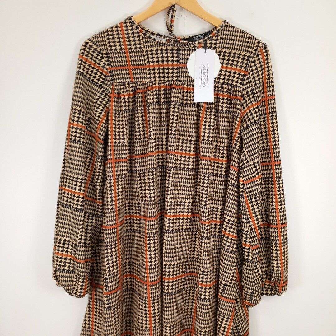 Girls On Film UK12 A-Line Mini Dress Brown Houndstooth Check Vintage-Style