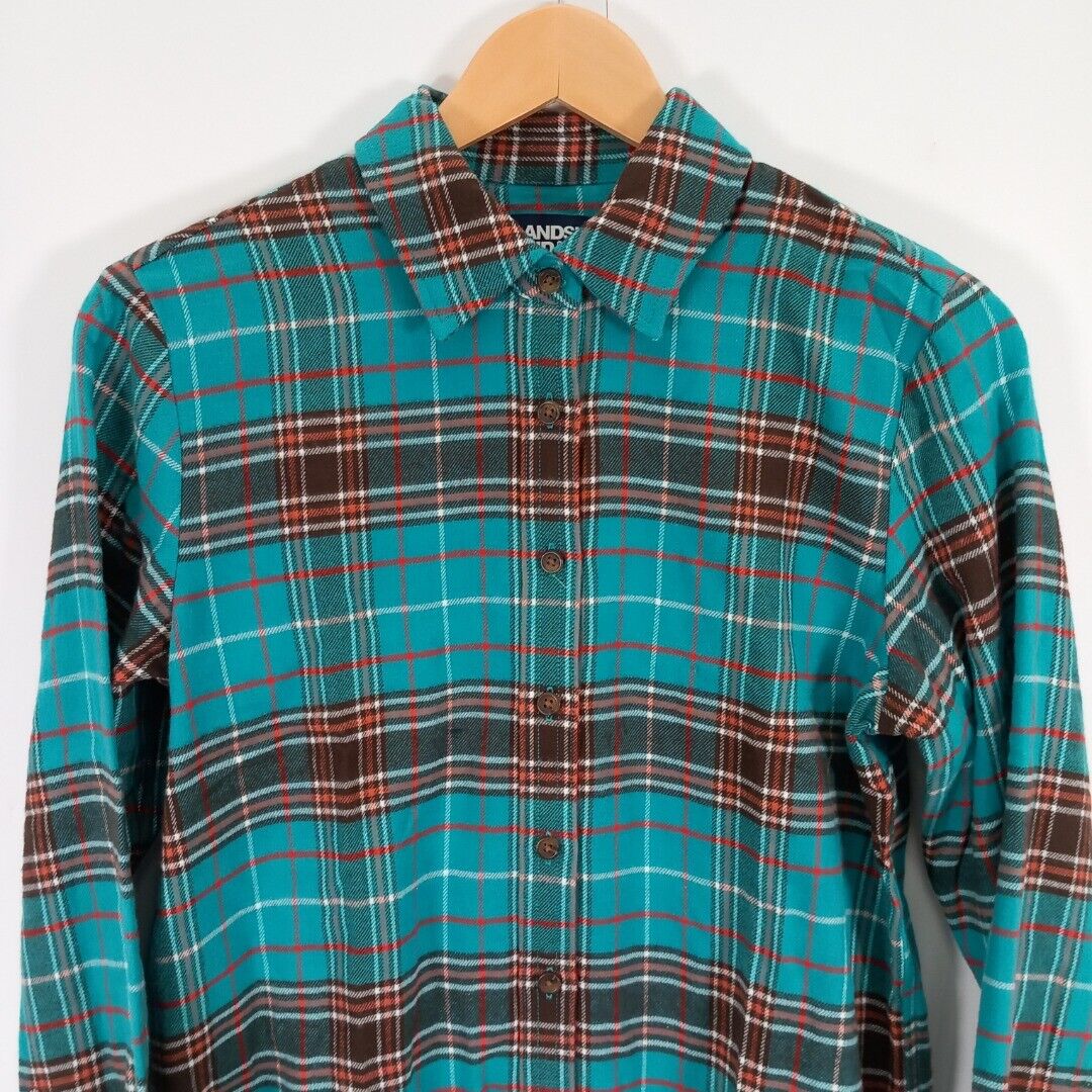 Lands End Small Shirt Button Up Blue Check Collared Long Sleeve Casual