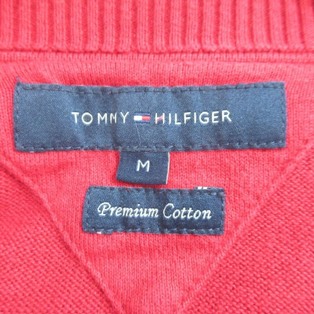 Tommy Hilfiger Jumper Sweater UK Medium Red V Neck Long Sleeve Cotton Jumper