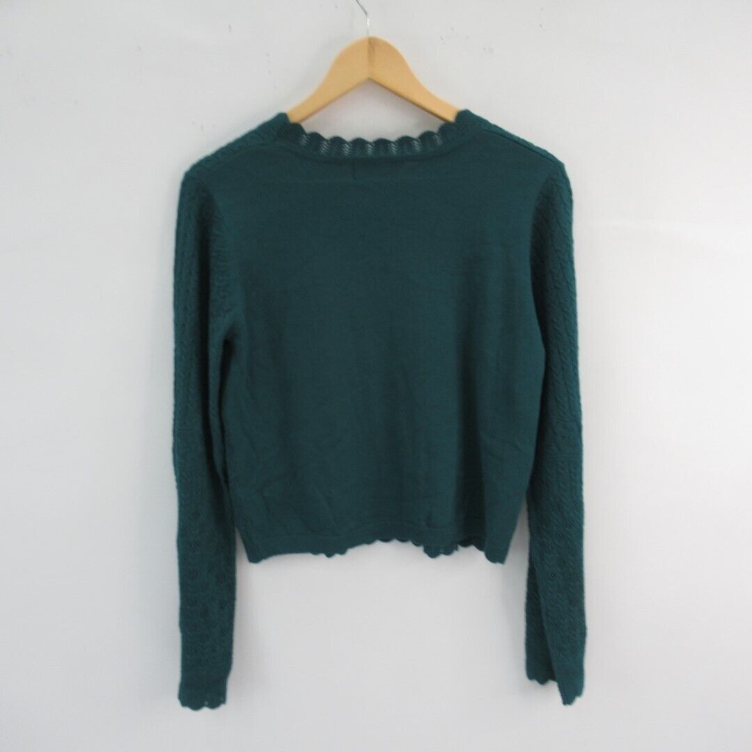 Oasis Jumper UK Medium Cotton Blend Teal Green Top Knit Stitch Detail With Tags