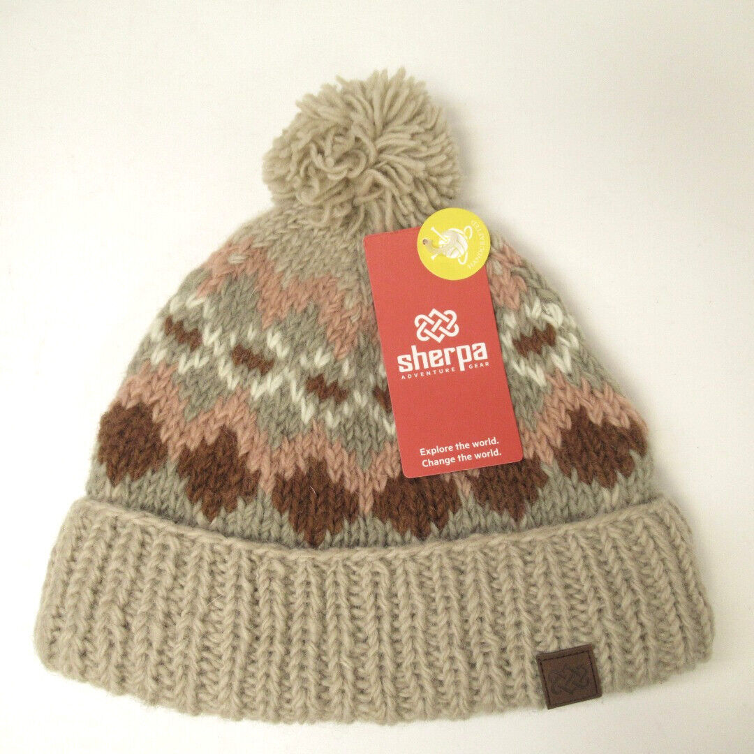Sherpa Adventure Gear Handcrafted Knit Bobble Hat 100% Lambswool Made in Nepal