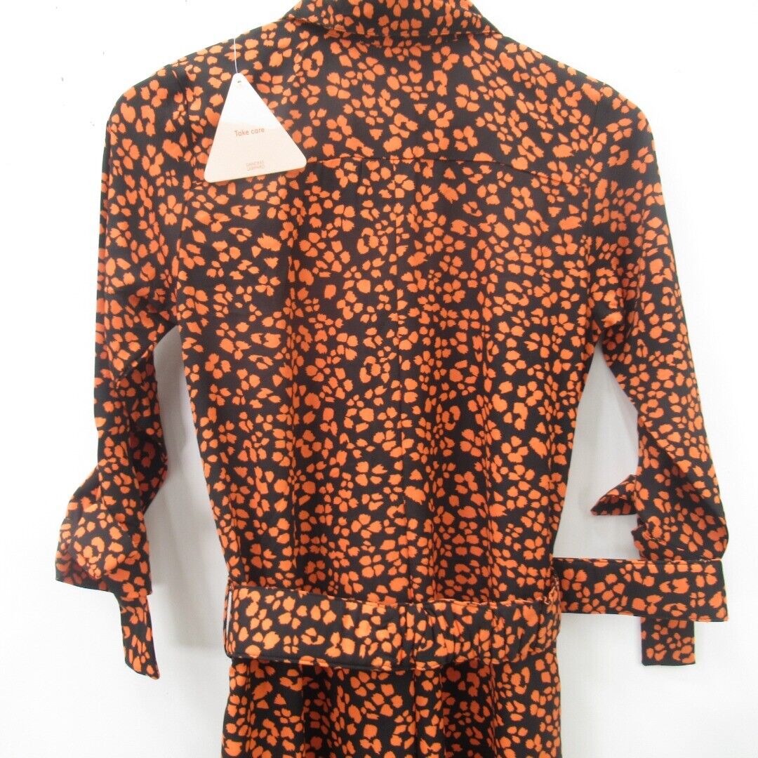 Dancing Leopard Maxi Dress UK8 Polka Dot Orange Black Belted Long Button Collar