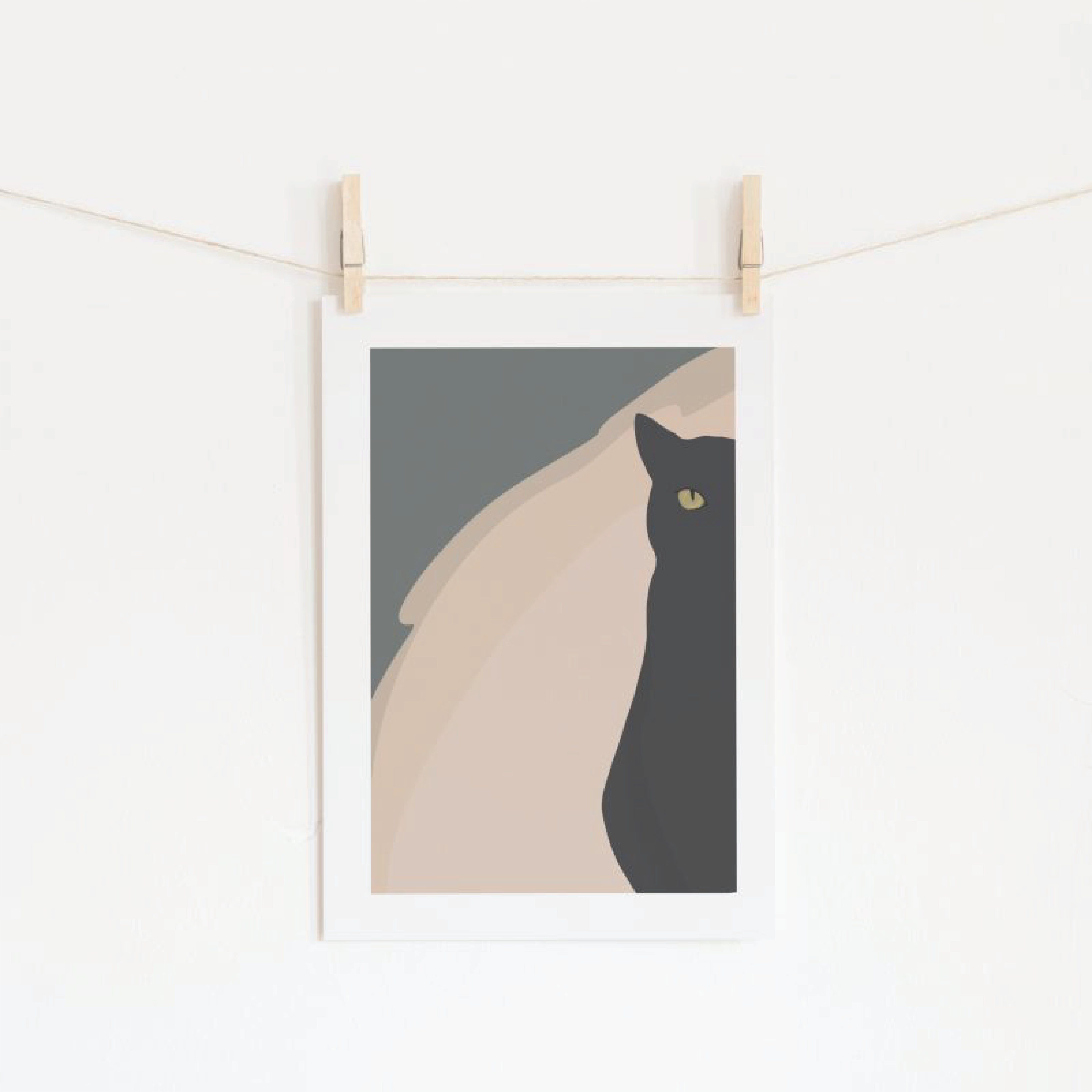 Black Cat Abstract Illustration A4 Art Print Wall décor