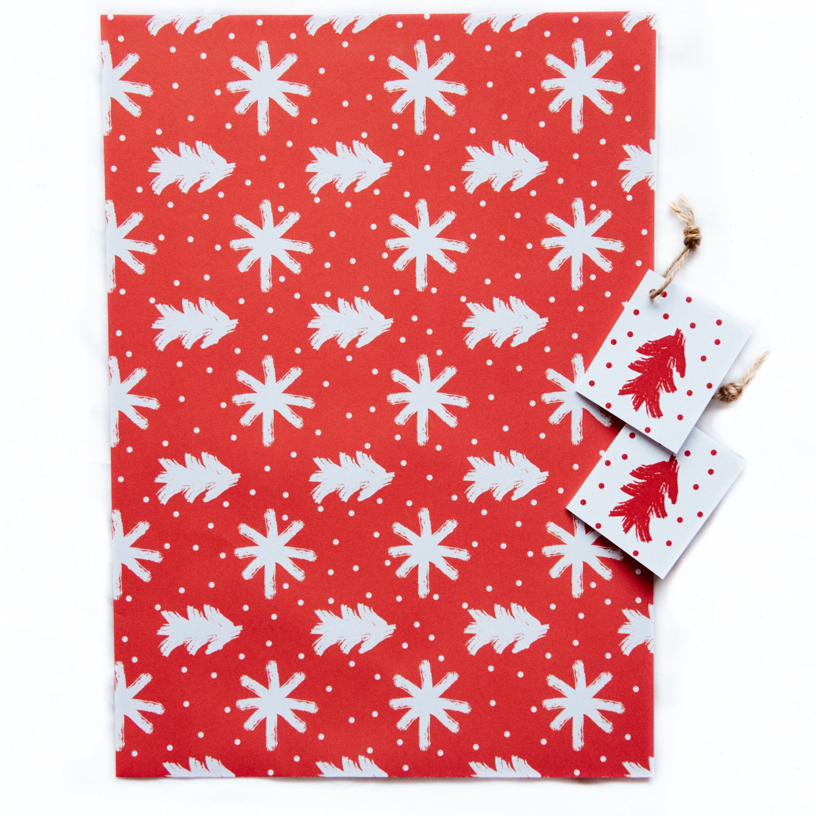 Red Trees Recycled Christmas Wrapping Paper With Matching Gift Tags