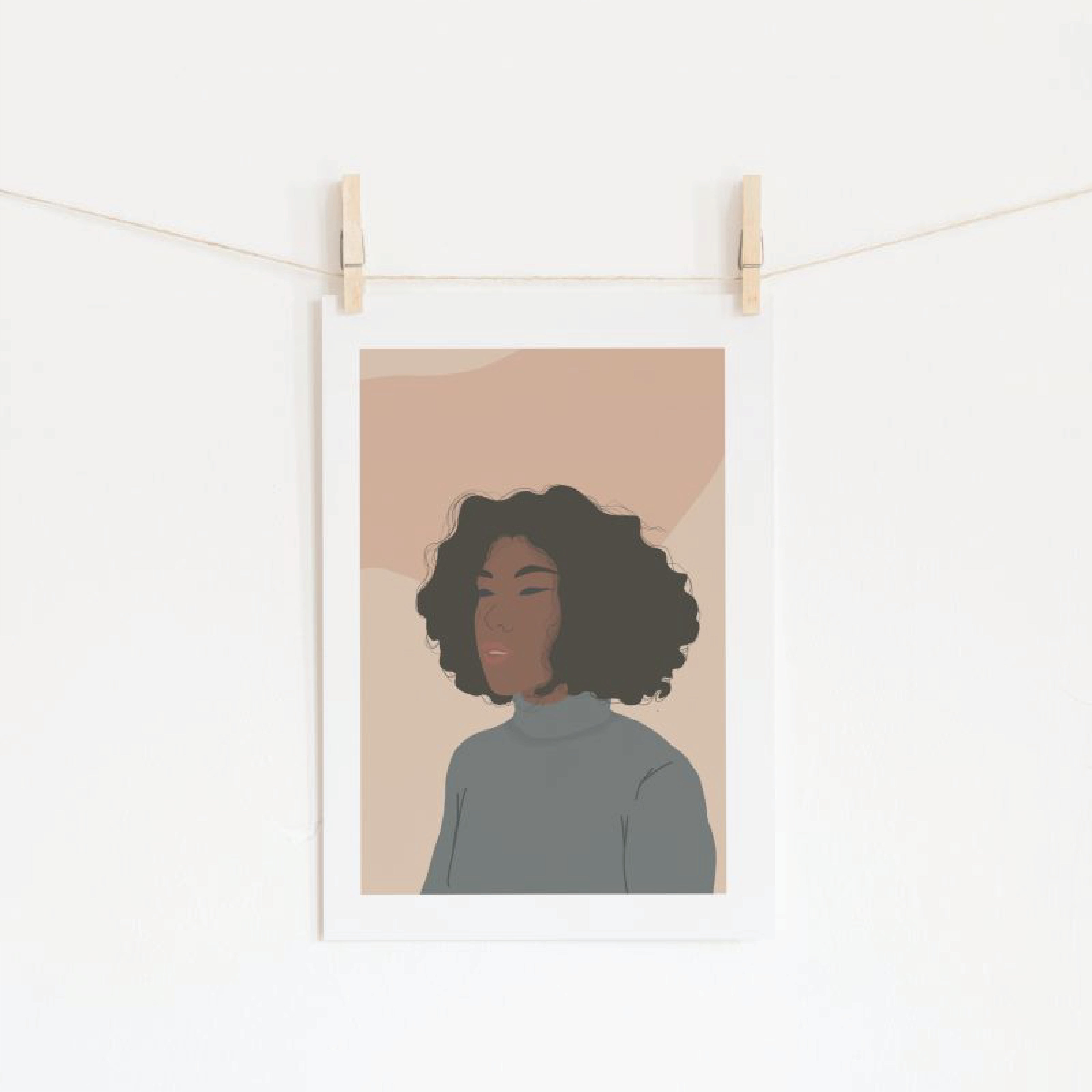 Curly Hair Girl Abstract Illustration A4 art print wall décor