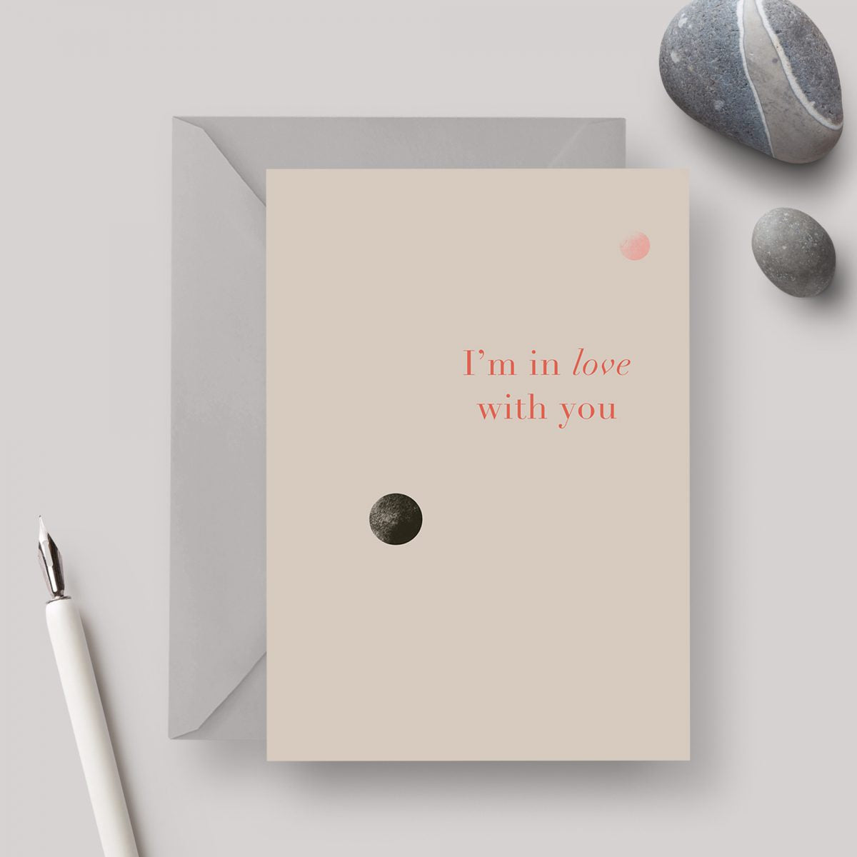 In Love A6 greeting card with grey envelope