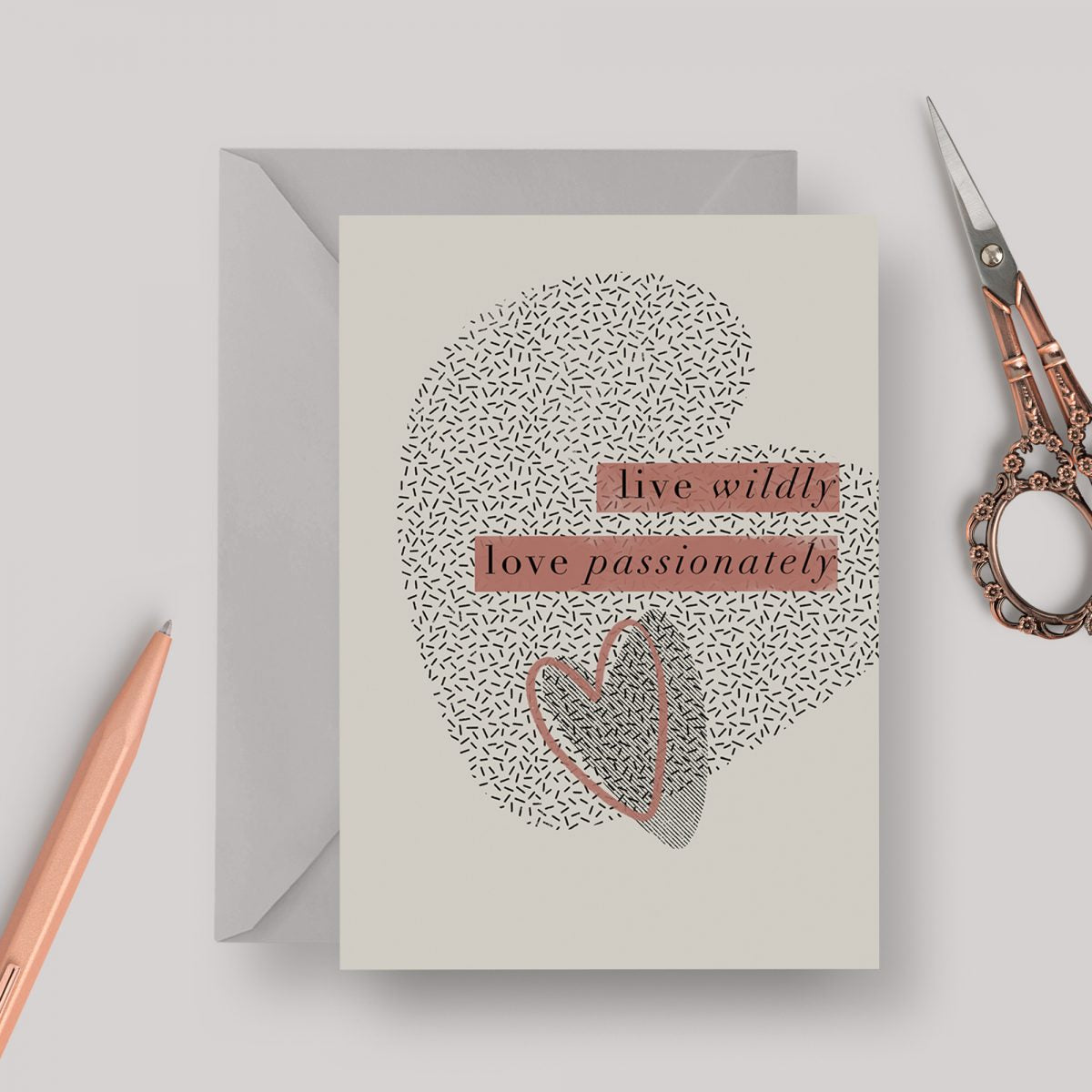 Live Wildly A6 greeting card with grey envelope