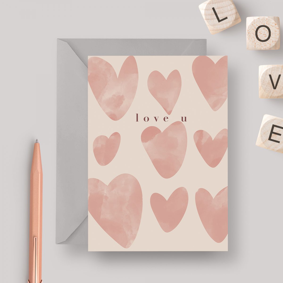Love You A6 greeting card with grey envelope