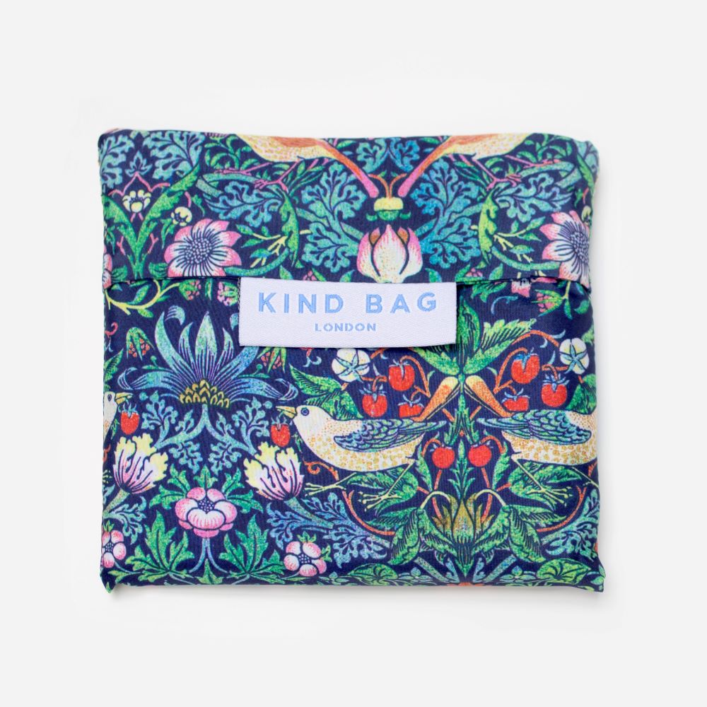 Kind Bag - William Morris- Recycled Packable Shopping Bag - Strawberry Thief