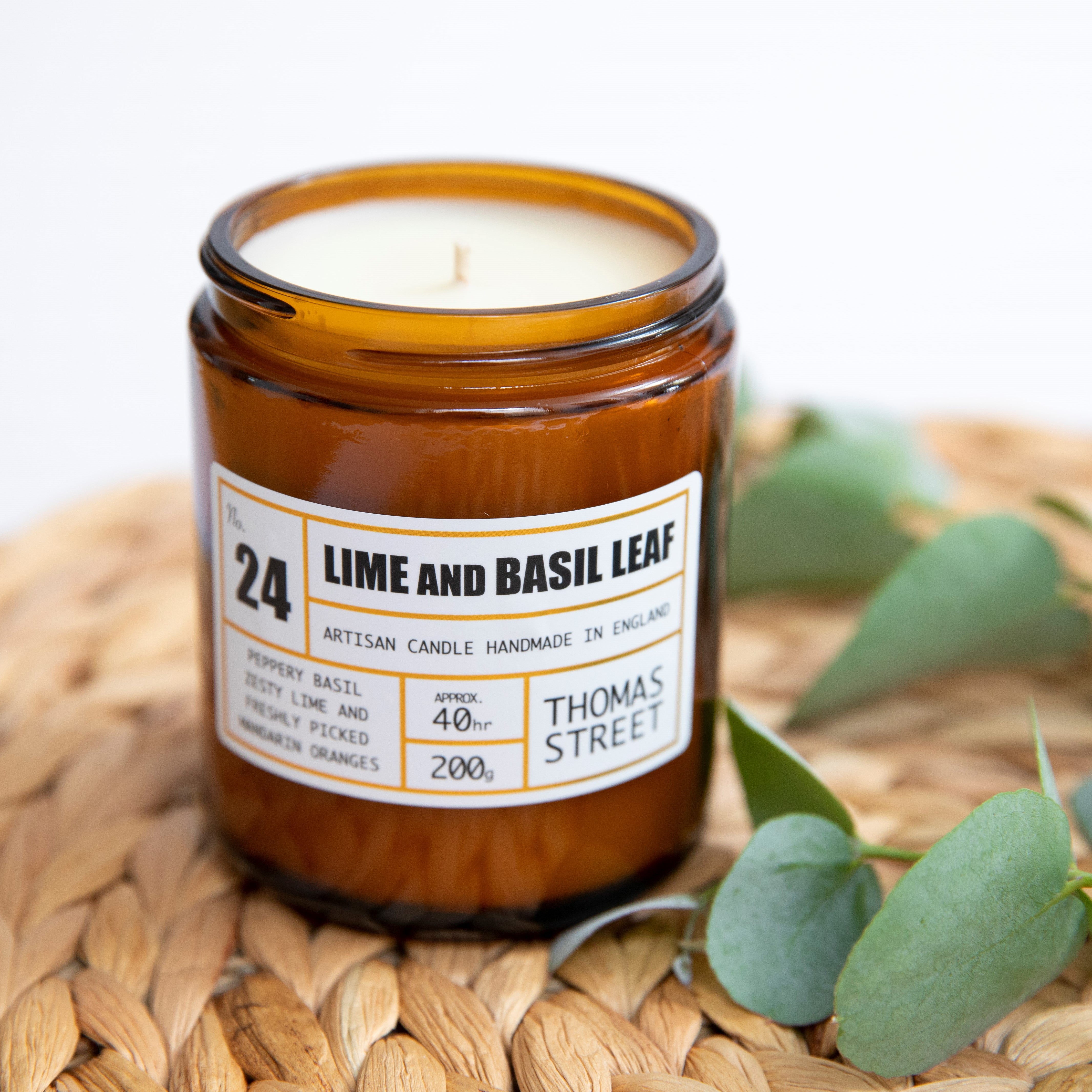 Lime and Basil Leaf Vegan Soy Wax Candle in a Glass Jar