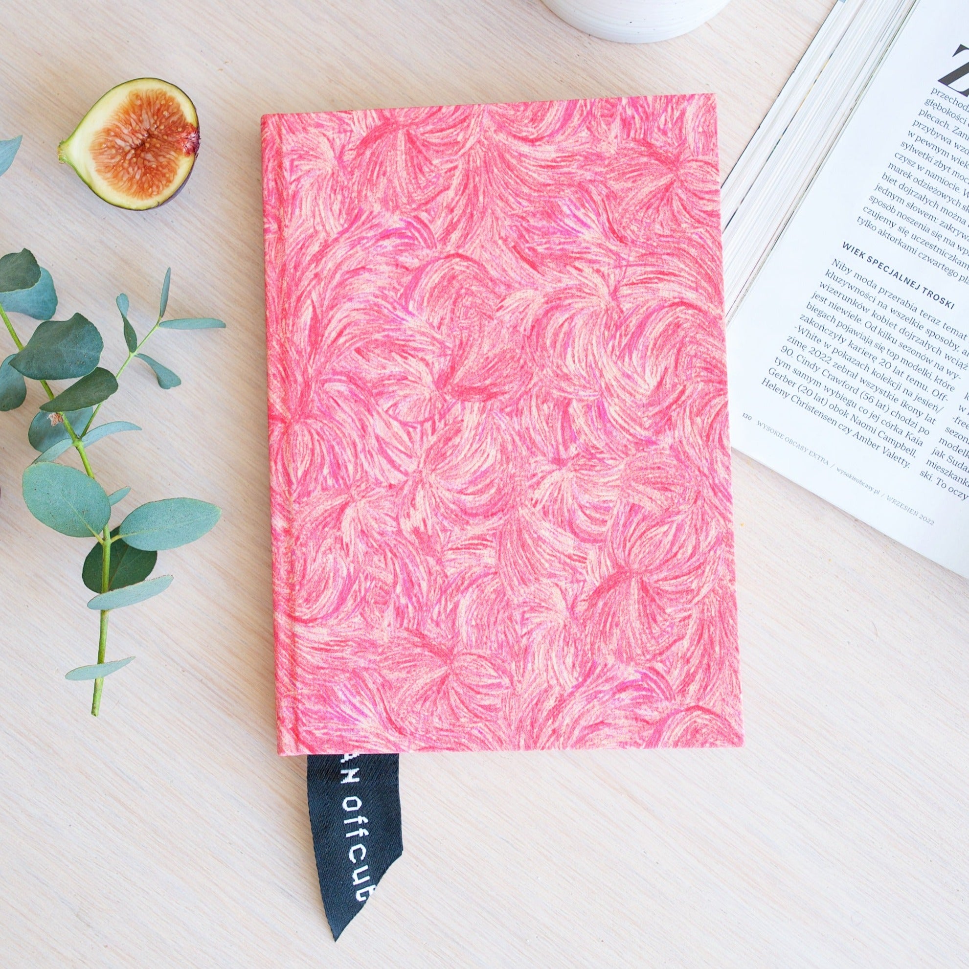 Premium Recycled Donated Fabric Pink Feather Print A5 Notebook