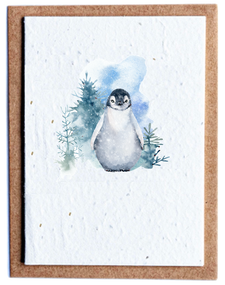 Penguin Recycled Plantable Seed Christmas Card