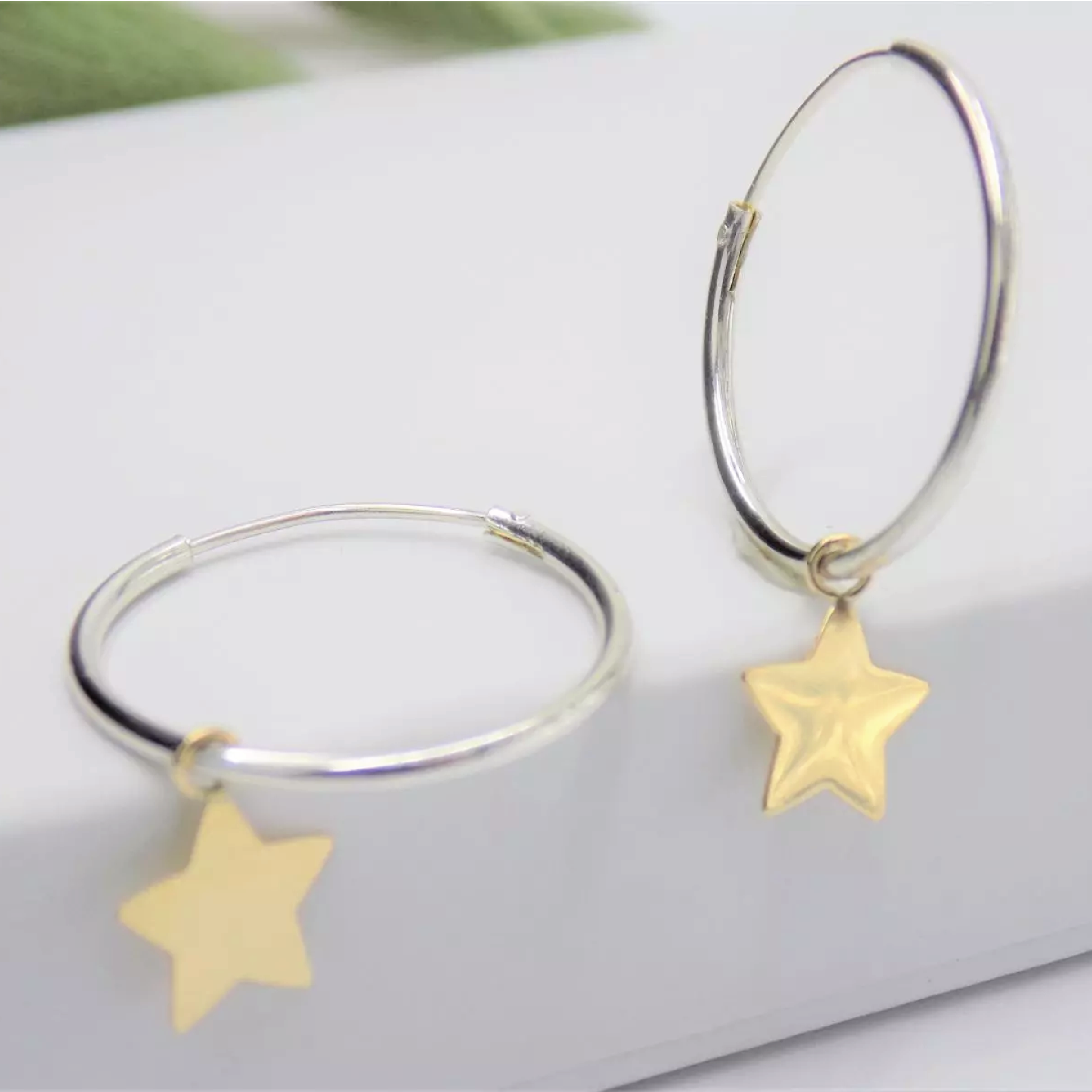Silver Hoops With Gold Star Earrings