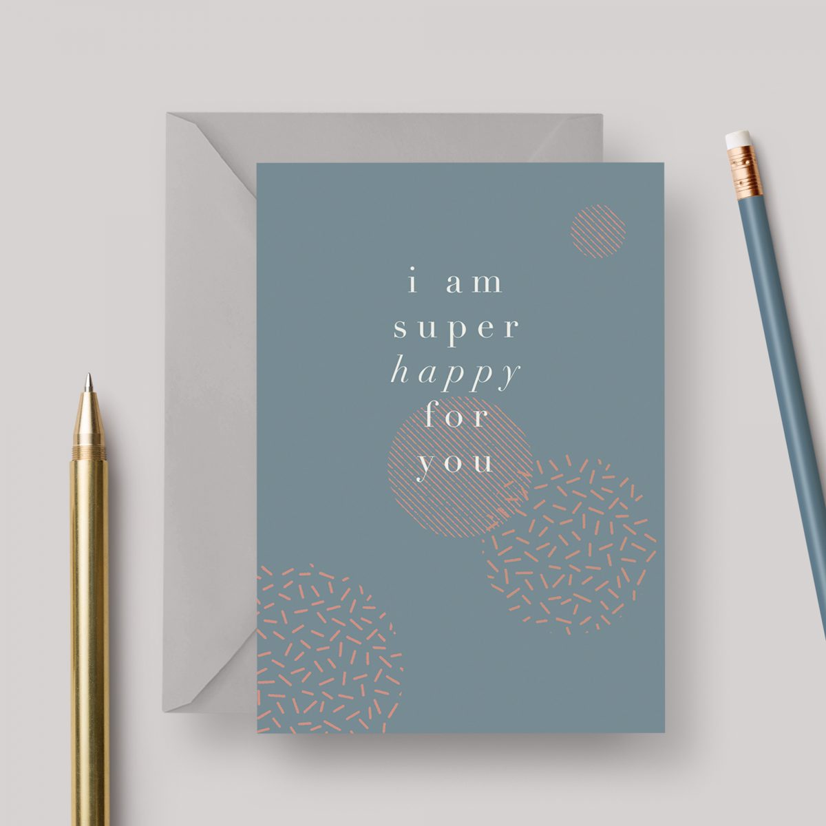 Super Happy A6 greeting card with grey envelope