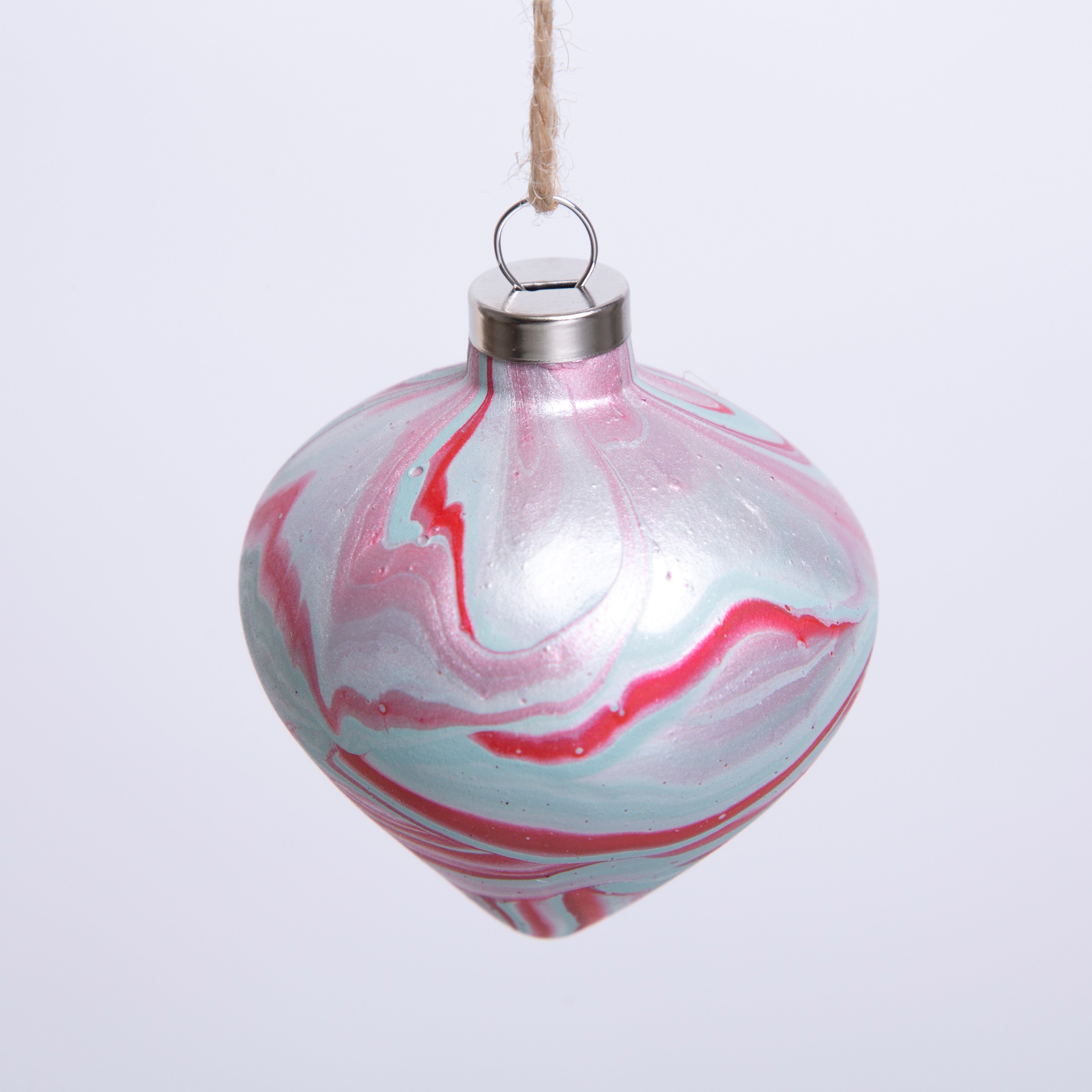 Silver & Red Hand Painted Ceramic Bauble - Diamond Shape
