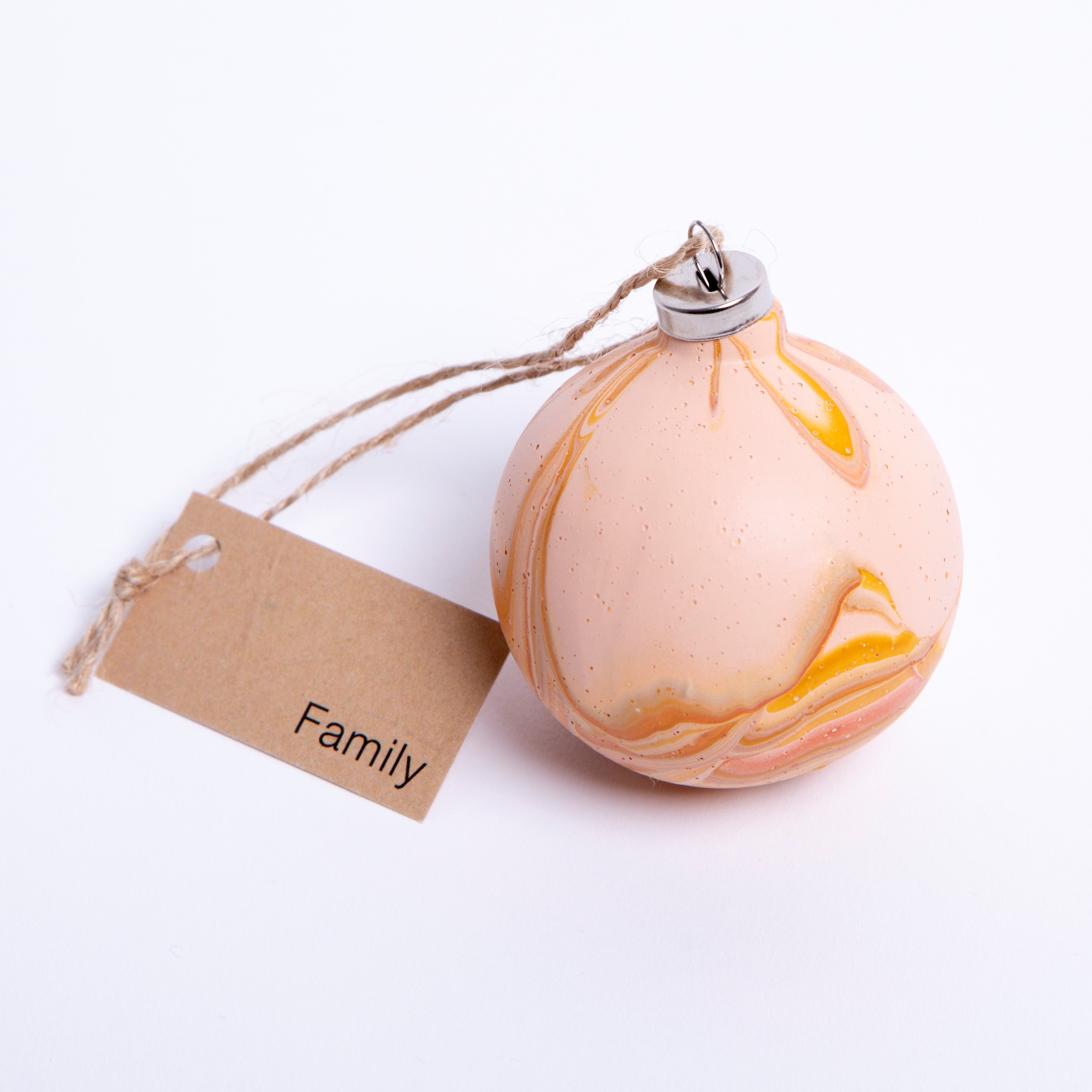 'Family' Pink & Copper Hand Painted Ceramic Bauble - Round Shape