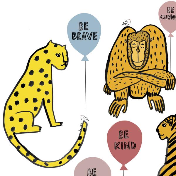 Be kind be brave animal balloon print