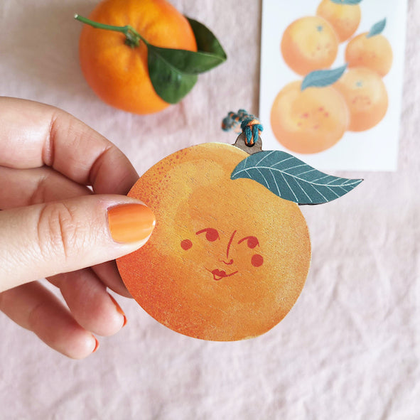 Happy Orange, Illustrated wooden decoration