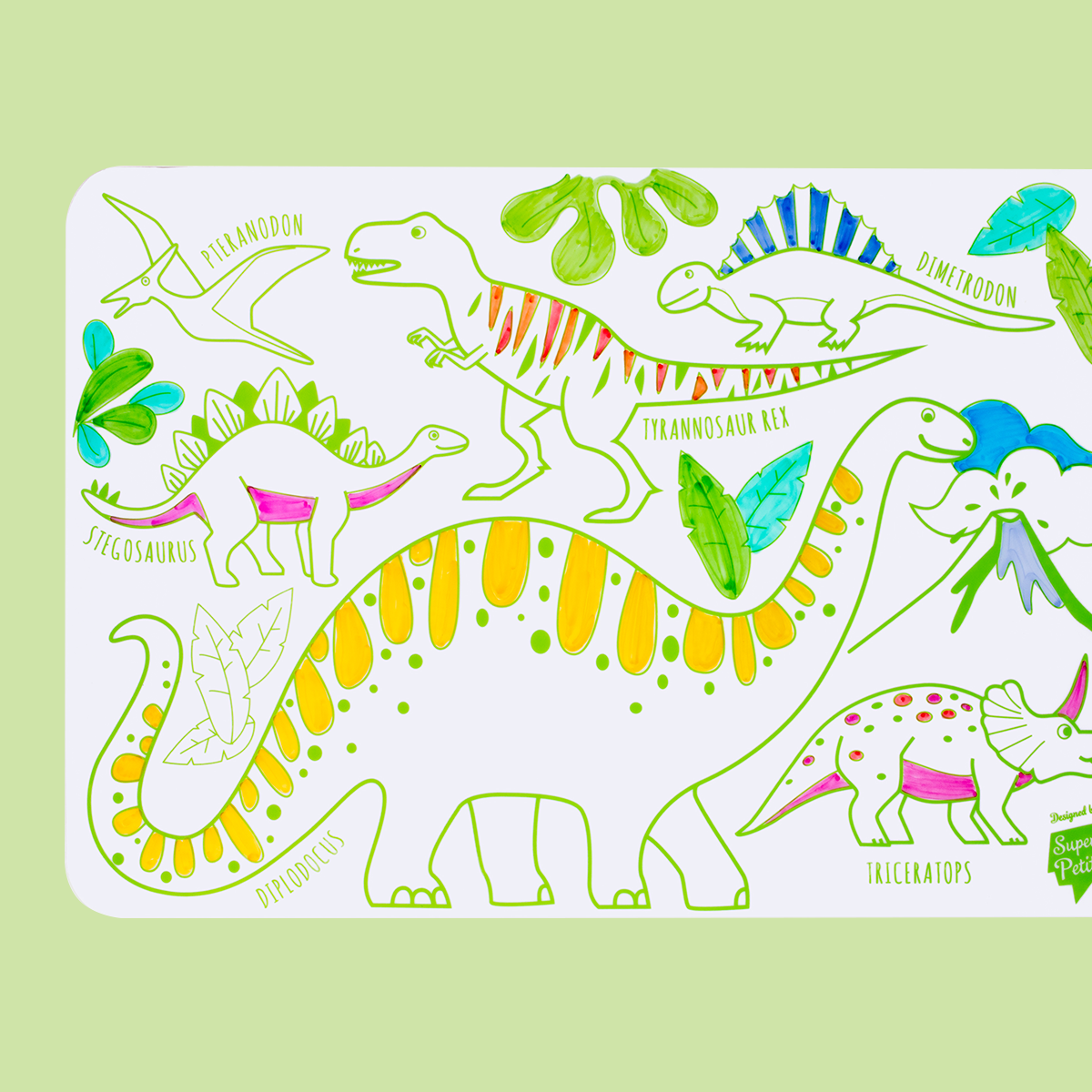 Reusable colouring in mat - Dinosaur